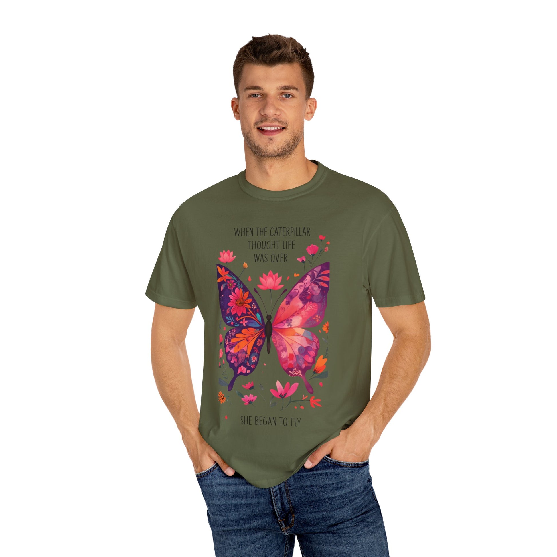 Butterfly Inspirational T-Shirt, Unisex Graphic Tee, Motivational Quote Shirt, Gift for Her, Nature Lover Apparel, Summer Wardrobe Essential