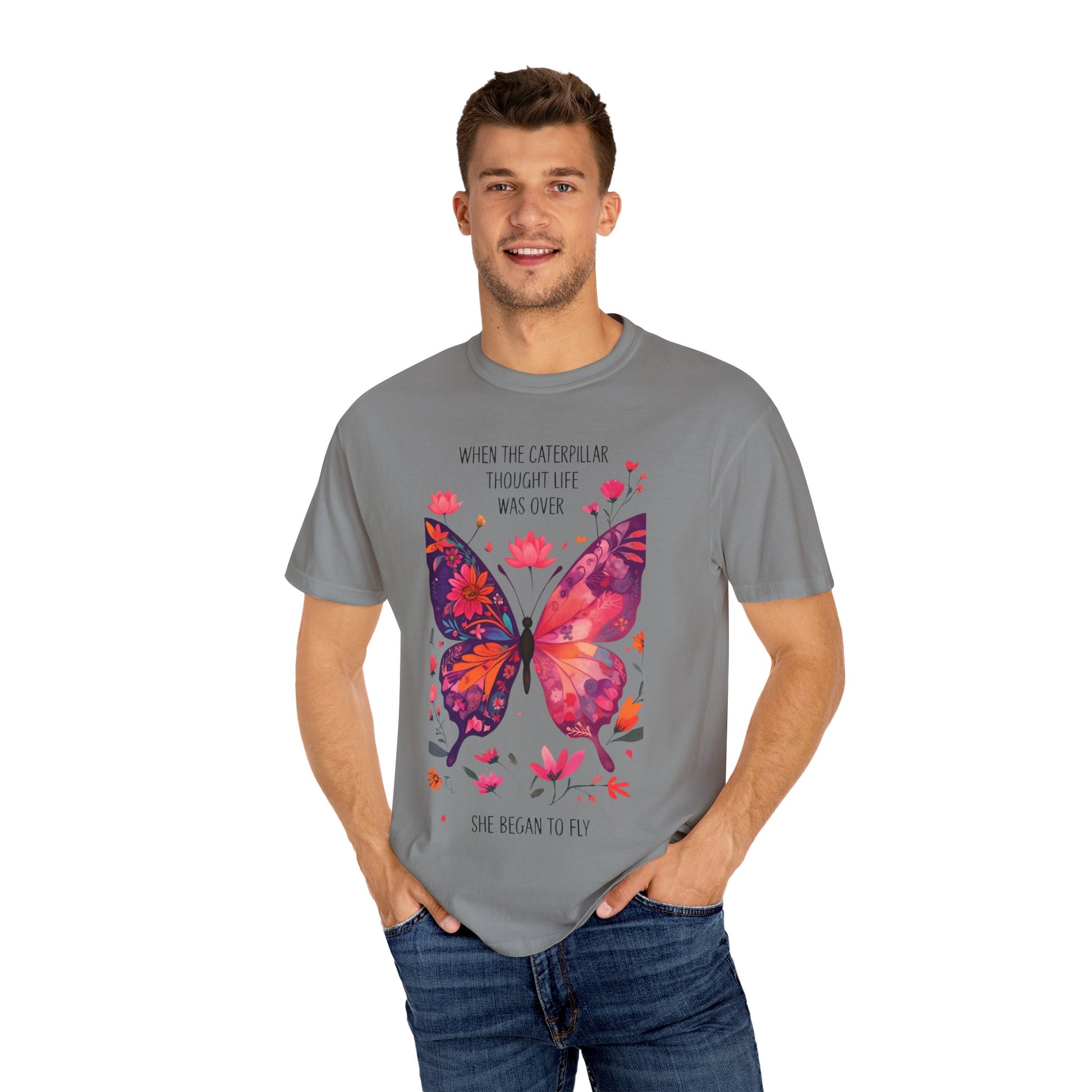 Butterfly Inspirational T-Shirt, Unisex Graphic Tee, Motivational Quote Shirt, Gift for Her, Nature Lover Apparel, Summer Wardrobe Essential