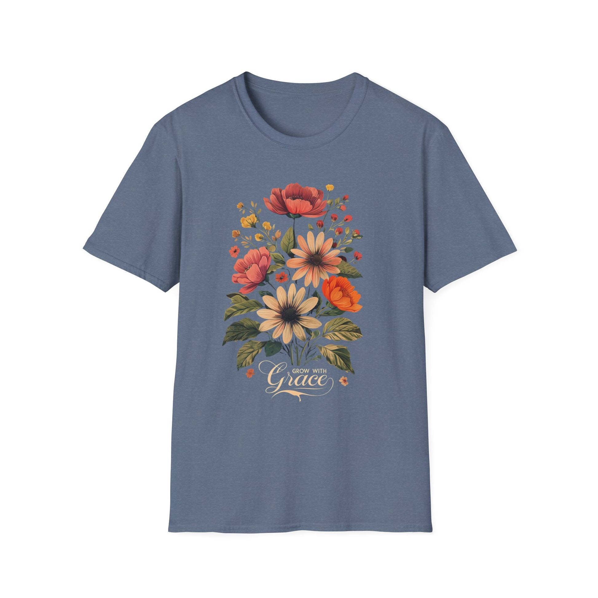 Floral Grace T-Shirt | Unisex Softstyle Tee, Casual Wear, Gift for Her, Vintage Floral Shirt, Spring Fashion, Garden Lover Tee