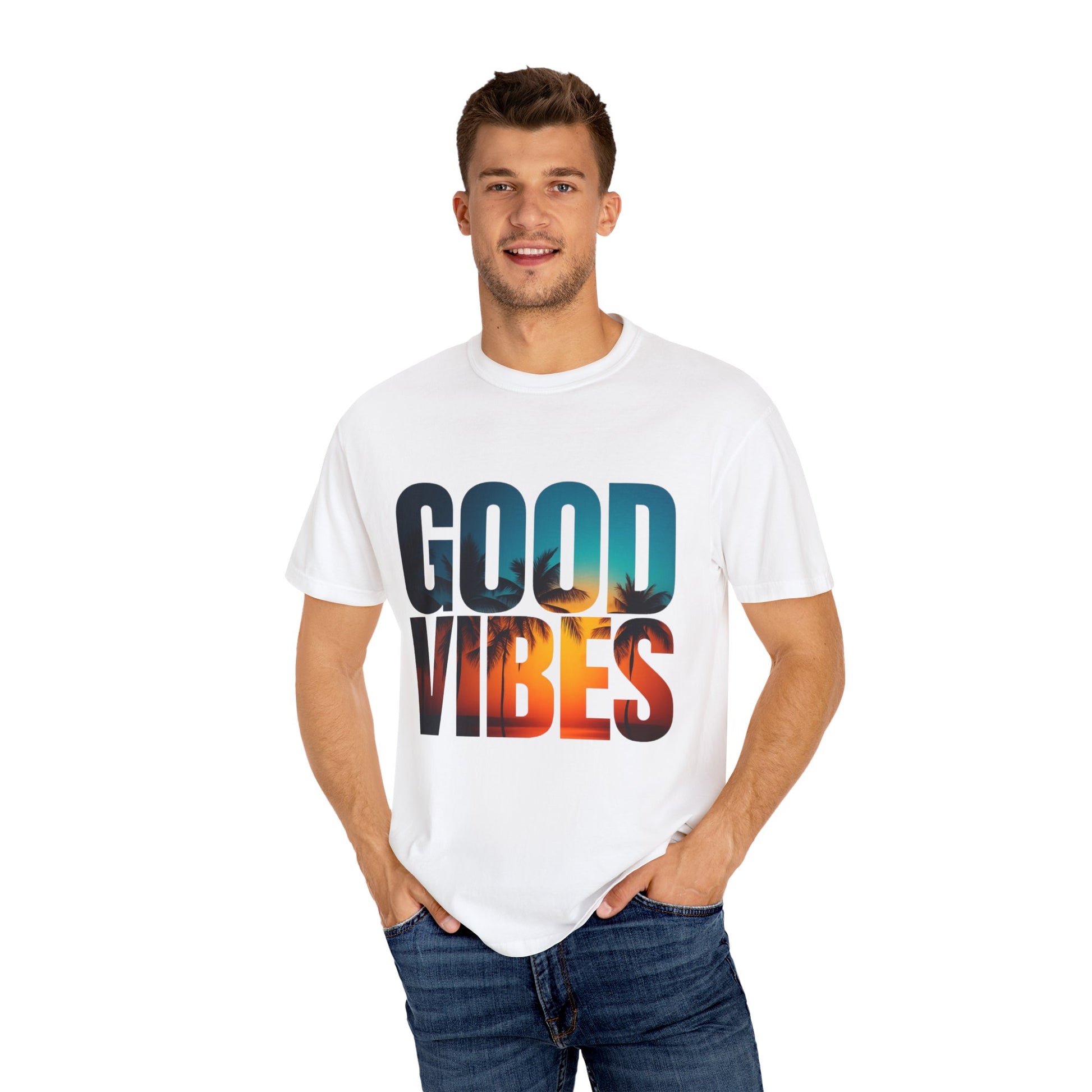 Good Vibes Unisex Garment-Dyed T-Shirt - Comfortable Casual Wear, Summer Vibes Tee, Chill Day Fashion, Gift for Friends, Laid-Back Style
