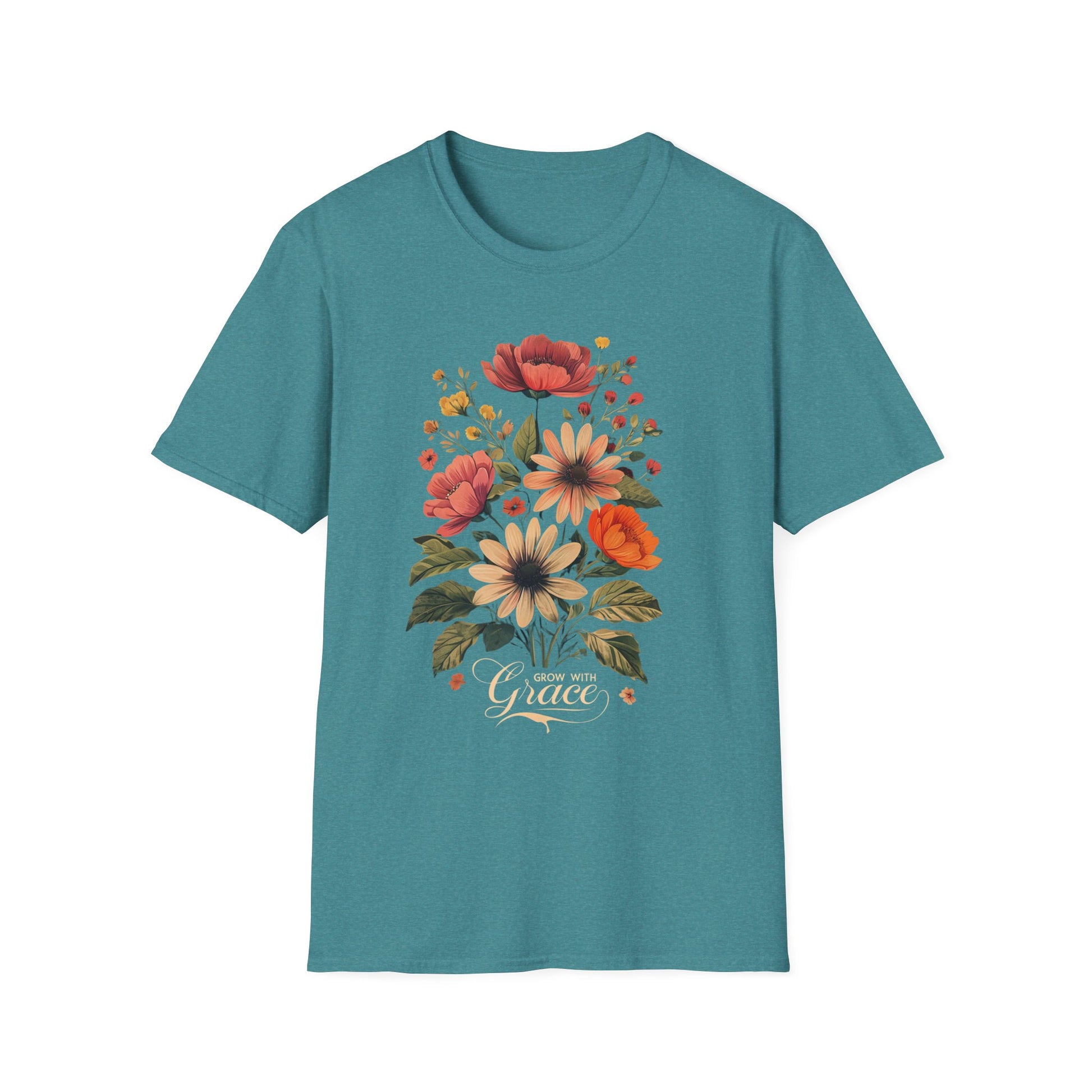 Floral Grace T-Shirt | Unisex Softstyle Tee, Casual Wear, Gift for Her, Vintage Floral Shirt, Spring Fashion, Garden Lover Tee