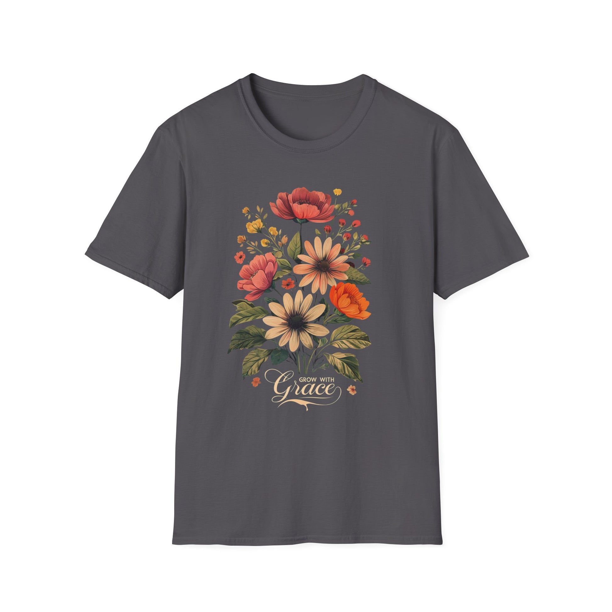 Floral Grace T-Shirt | Unisex Softstyle Tee, Casual Wear, Gift for Her, Vintage Floral Shirt, Spring Fashion, Garden Lover Tee