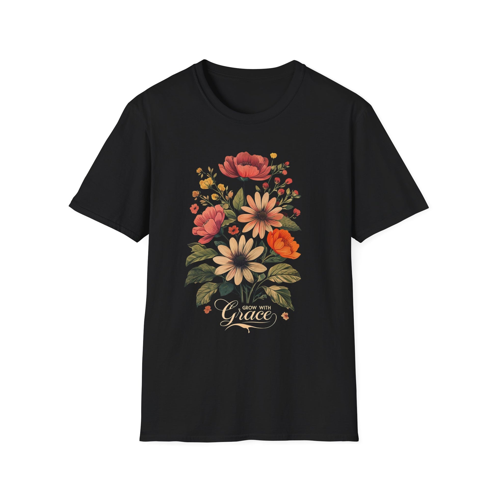 Floral Grace T-Shirt | Unisex Softstyle Tee, Casual Wear, Gift for Her, Vintage Floral Shirt, Spring Fashion, Garden Lover Tee