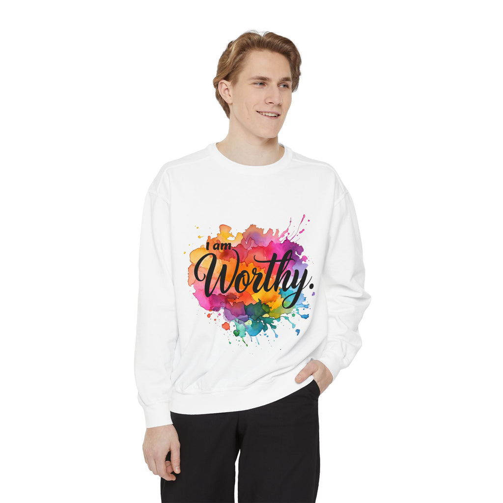 Colorful 'I am Worthy' Unisex Garment-Dyed Sweatshirt, Inspirational Gift, Cozy Apparel, Motivational Quote Sweatshirt, Self-Care, [...]