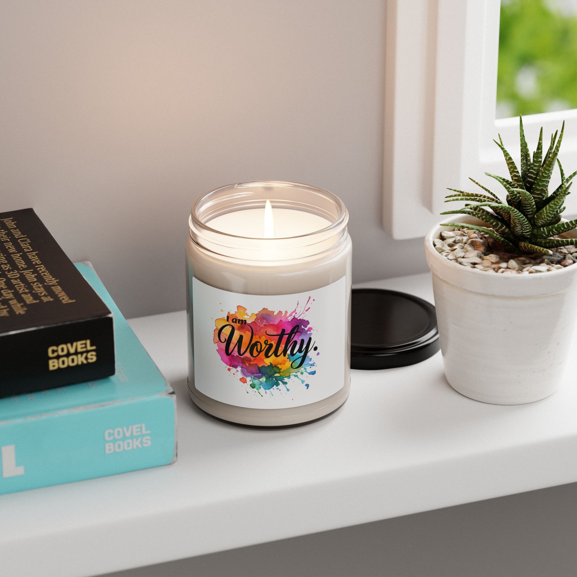 Colorful Inspirational Scented Candle | 'I am Worthy' | Gift for Relaxation, Self-Care, Birthdays, Home Decor, Mindfulness