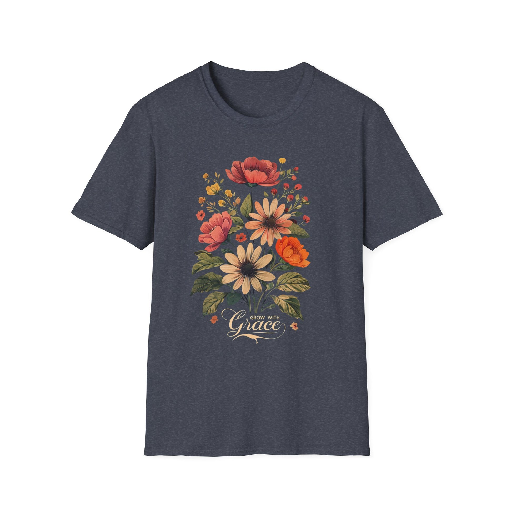 Floral Grace T-Shirt | Unisex Softstyle Tee, Casual Wear, Gift for Her, Vintage Floral Shirt, Spring Fashion, Garden Lover Tee