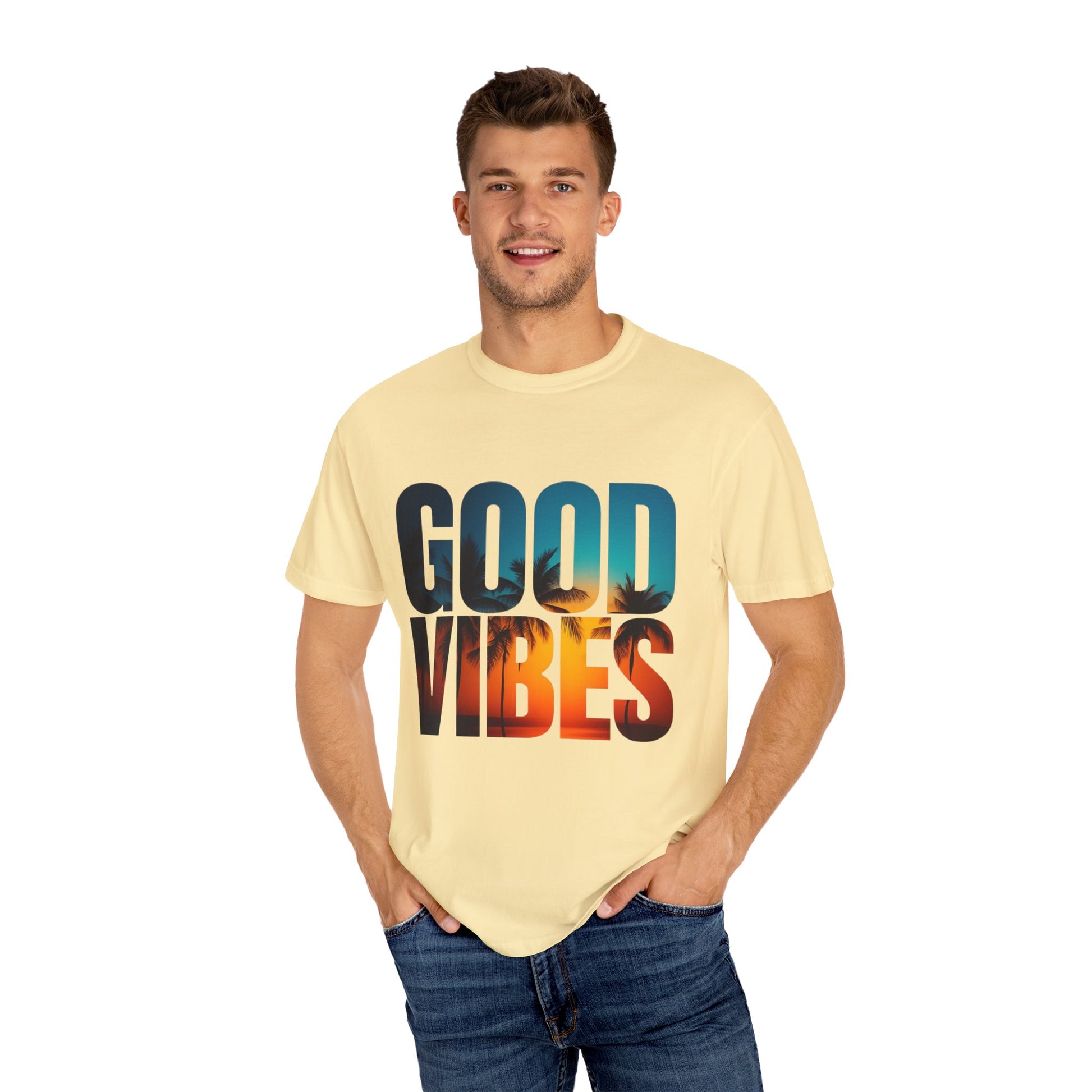 Good Vibes Unisex Garment-Dyed T-Shirt - Comfortable Casual Wear, Summer Vibes Tee, Chill Day Fashion, Gift for Friends, Laid-Back Style