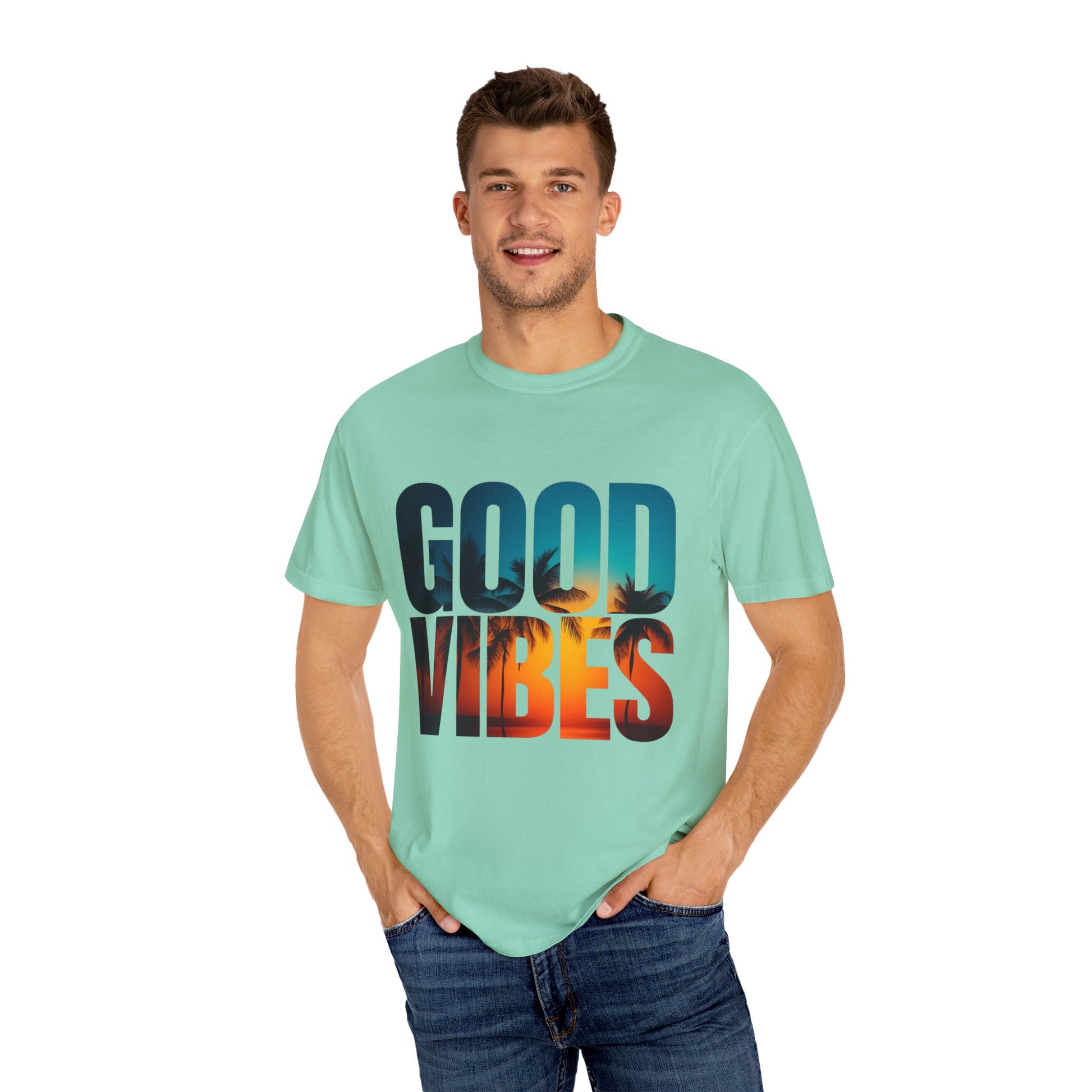 Good Vibes Unisex Garment-Dyed T-Shirt - Comfortable Casual Wear, Summer Vibes Tee, Chill Day Fashion, Gift for Friends, Laid-Back Style