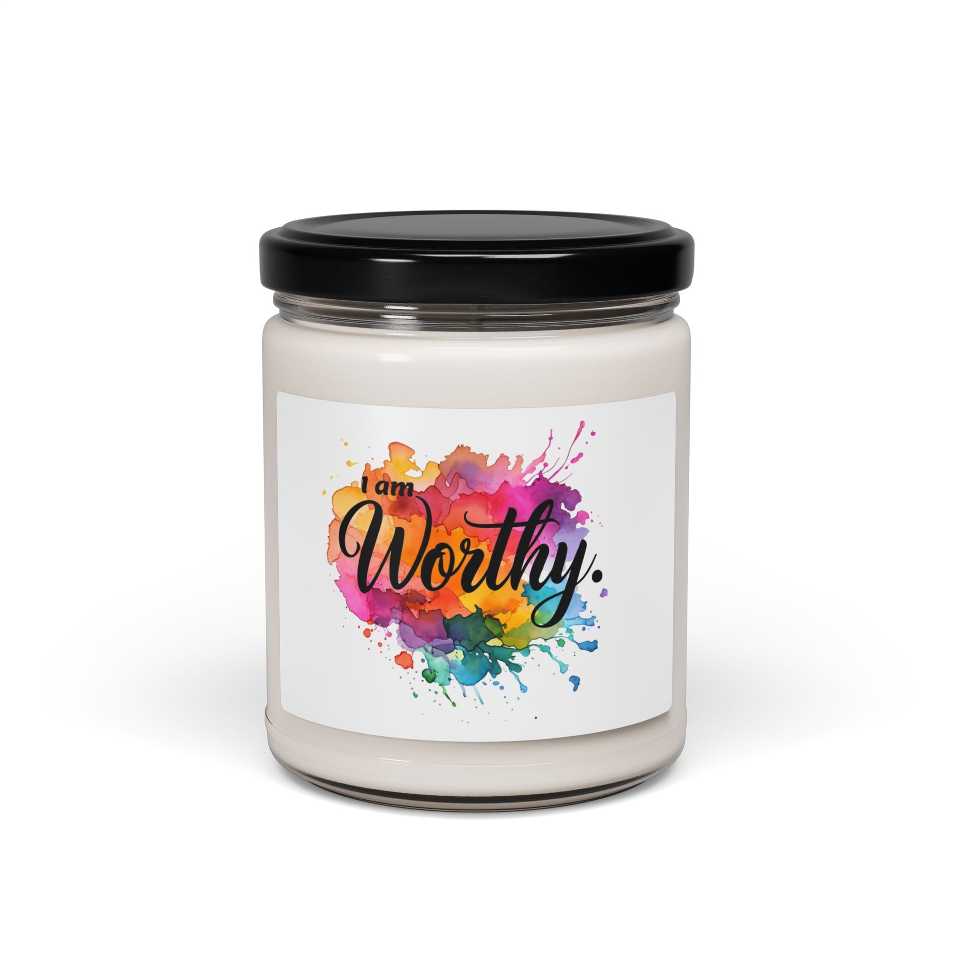 Colorful Inspirational Scented Candle | 'I am Worthy' | Gift for Relaxation, Self-Care, Birthdays, Home Decor, Mindfulness
