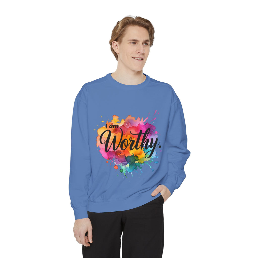 Colorful 'I am Worthy' Unisex Garment-Dyed Sweatshirt, Inspirational Gift, Cozy Apparel, Motivational Quote Sweatshirt, Self-Care, [...]
