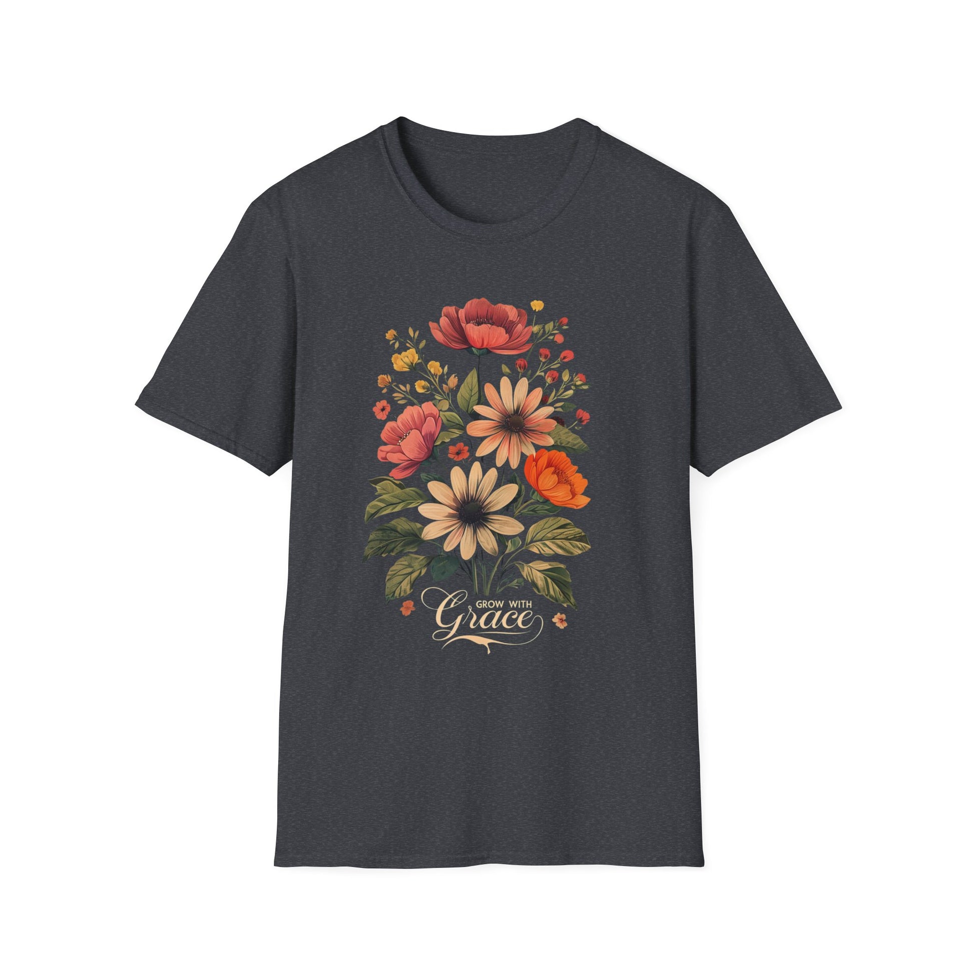 Floral Grace T-Shirt | Unisex Softstyle Tee, Casual Wear, Gift for Her, Vintage Floral Shirt, Spring Fashion, Garden Lover Tee