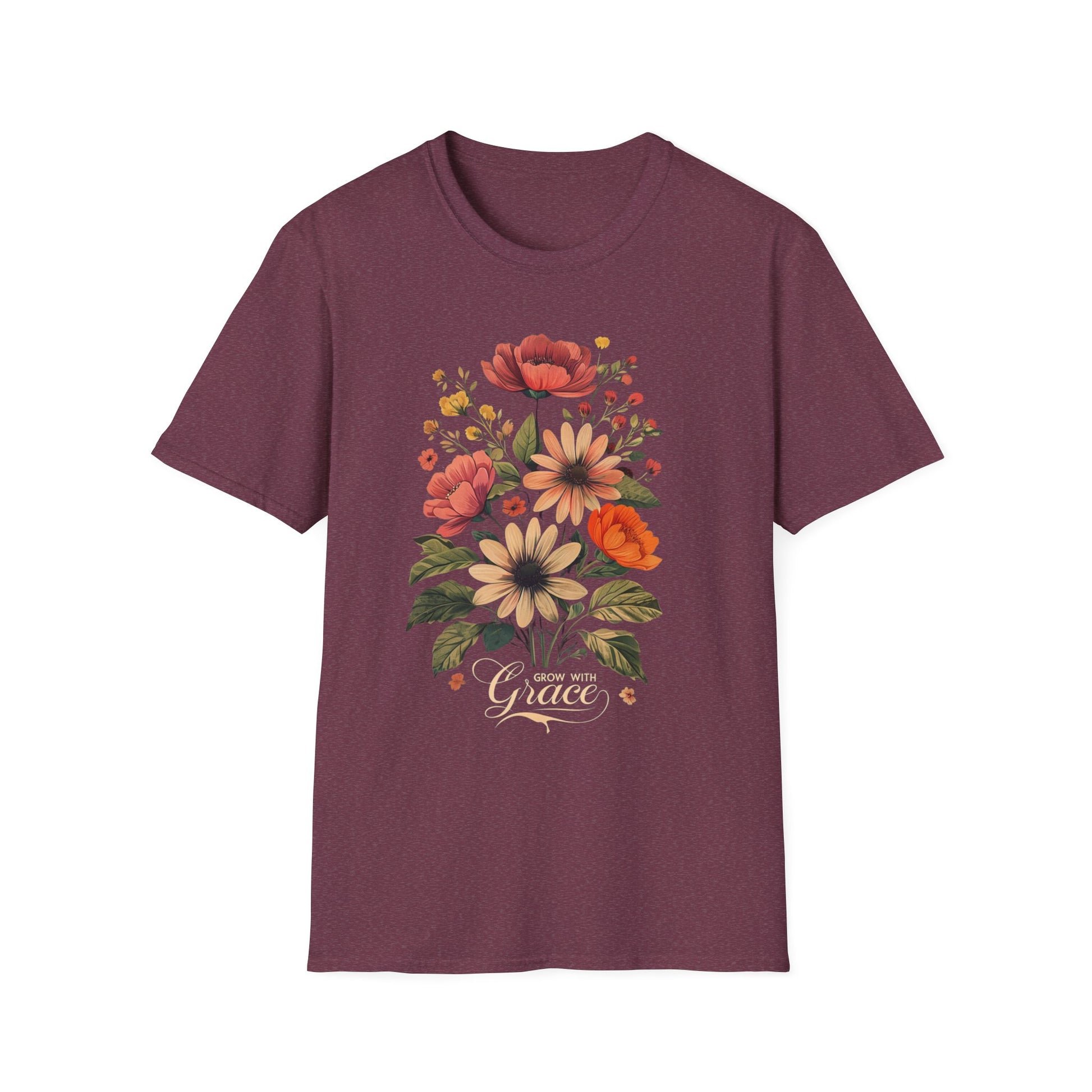 Floral Grace T-Shirt | Unisex Softstyle Tee, Casual Wear, Gift for Her, Vintage Floral Shirt, Spring Fashion, Garden Lover Tee