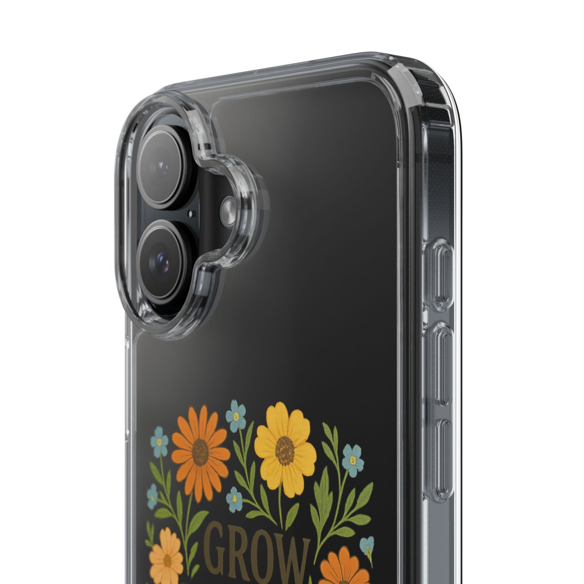 Floral Inspirational Phone Case: Grow Through What You've Been Through, Clear Cases, Phone Accessories, Gift for Friends, Motivational Decor