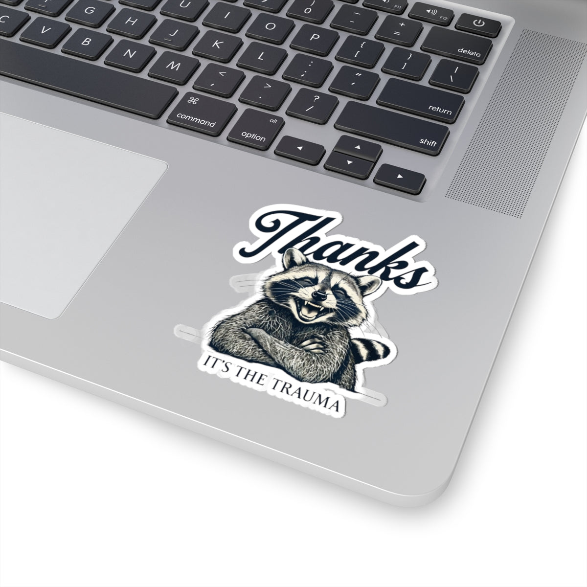 Thanks It's The Trauma Raccoon Kiss-Cut Stickers, Funny Stickers for Water Bottles, Laptop Decor, Gift for Friends, Humor Decoration