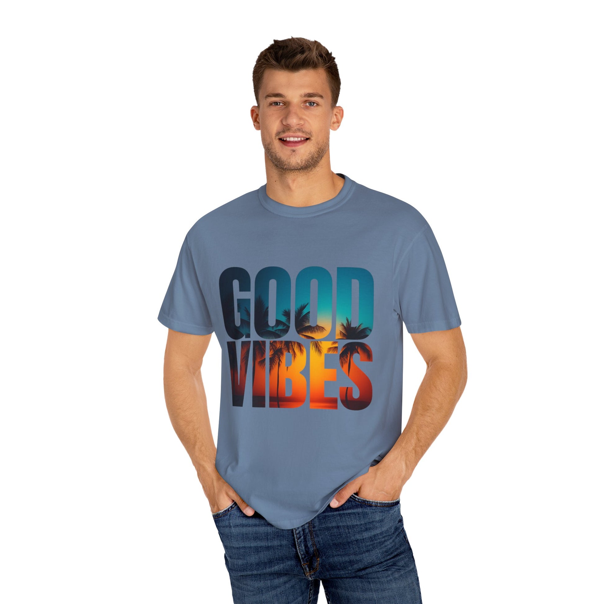 Good Vibes Unisex Garment-Dyed T-Shirt - Comfortable Casual Wear, Summer Vibes Tee, Chill Day Fashion, Gift for Friends, Laid-Back Style