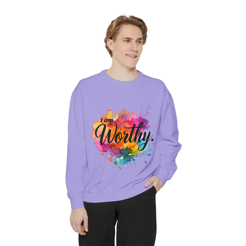 Colorful 'I am Worthy' Unisex Garment-Dyed Sweatshirt, Inspirational Gift, Cozy Apparel, Motivational Quote Sweatshirt, Self-Care, [...]