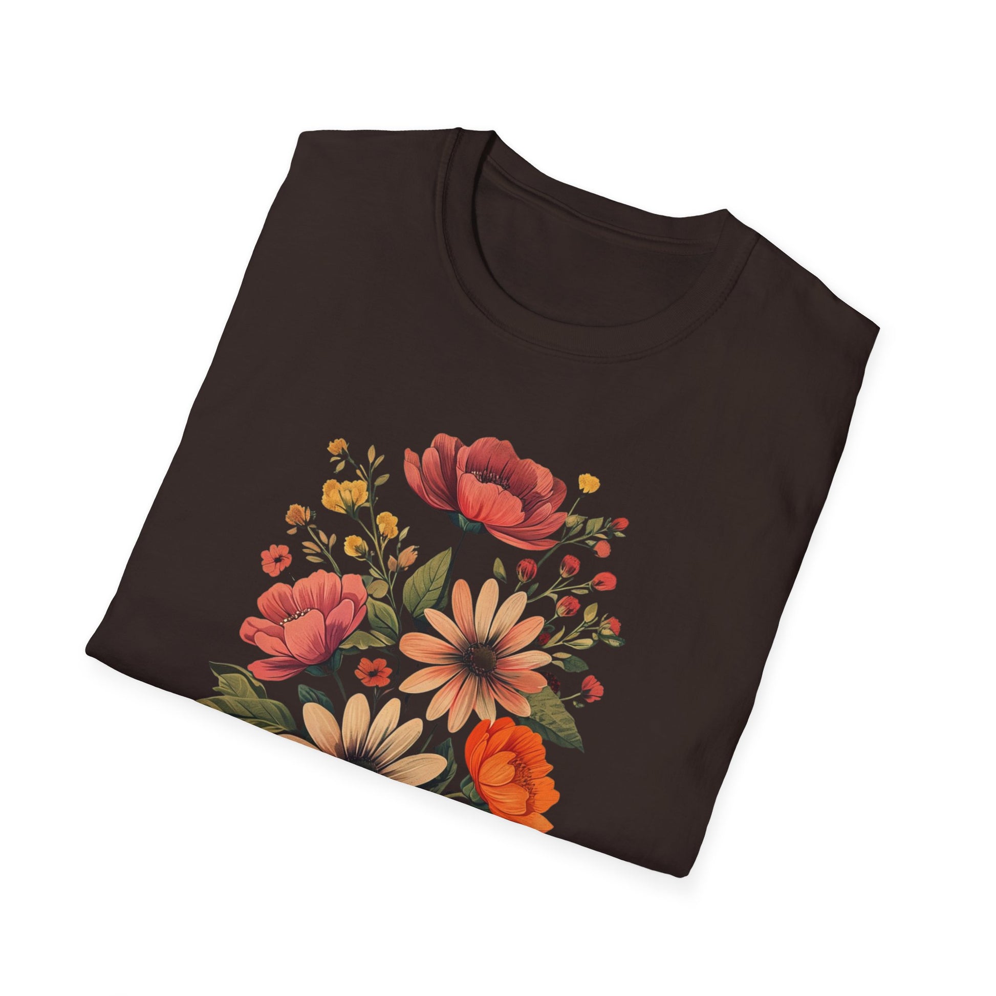 Floral Grace T-Shirt | Unisex Softstyle Tee, Casual Wear, Gift for Her, Vintage Floral Shirt, Spring Fashion, Garden Lover Tee