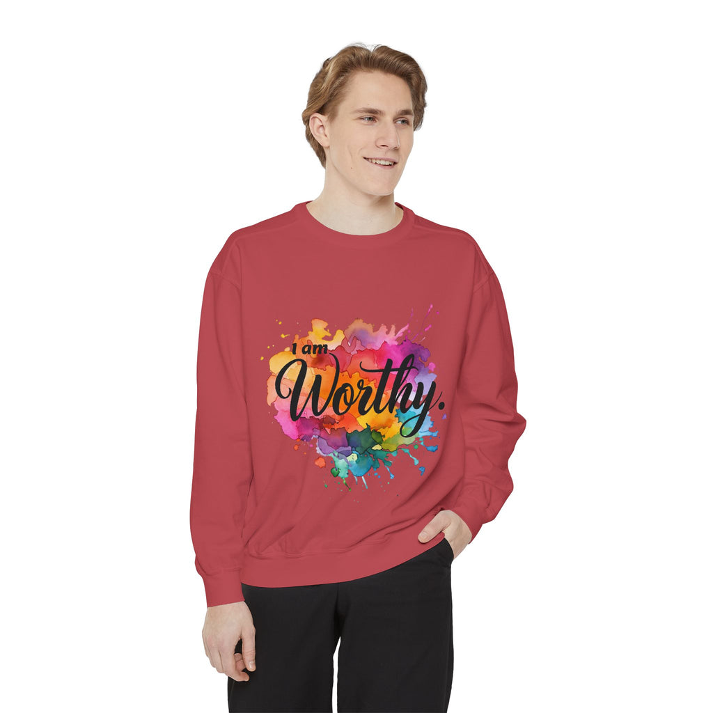 Colorful 'I am Worthy' Unisex Garment-Dyed Sweatshirt, Inspirational Gift, Cozy Apparel, Motivational Quote Sweatshirt, Self-Care, [...]