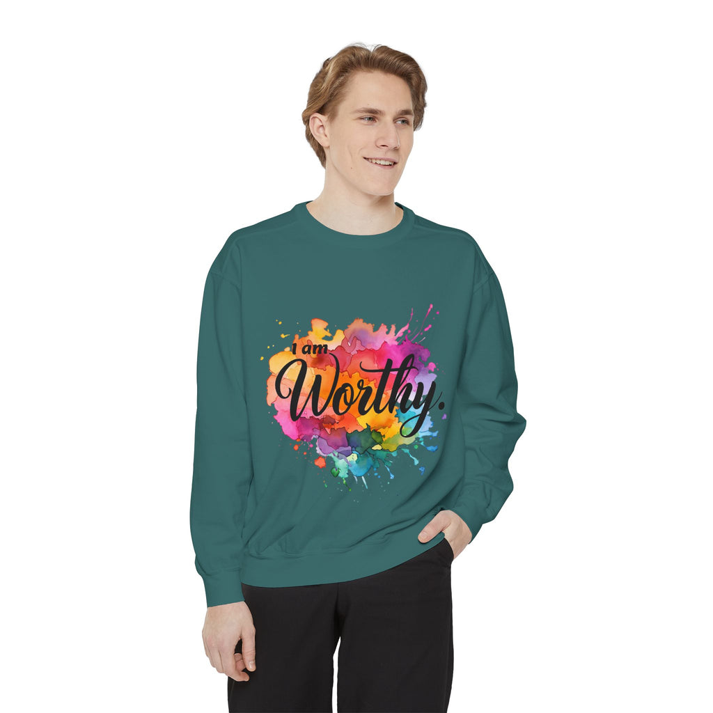 Colorful 'I am Worthy' Unisex Garment-Dyed Sweatshirt, Inspirational Gift, Cozy Apparel, Motivational Quote Sweatshirt, Self-Care, [...]