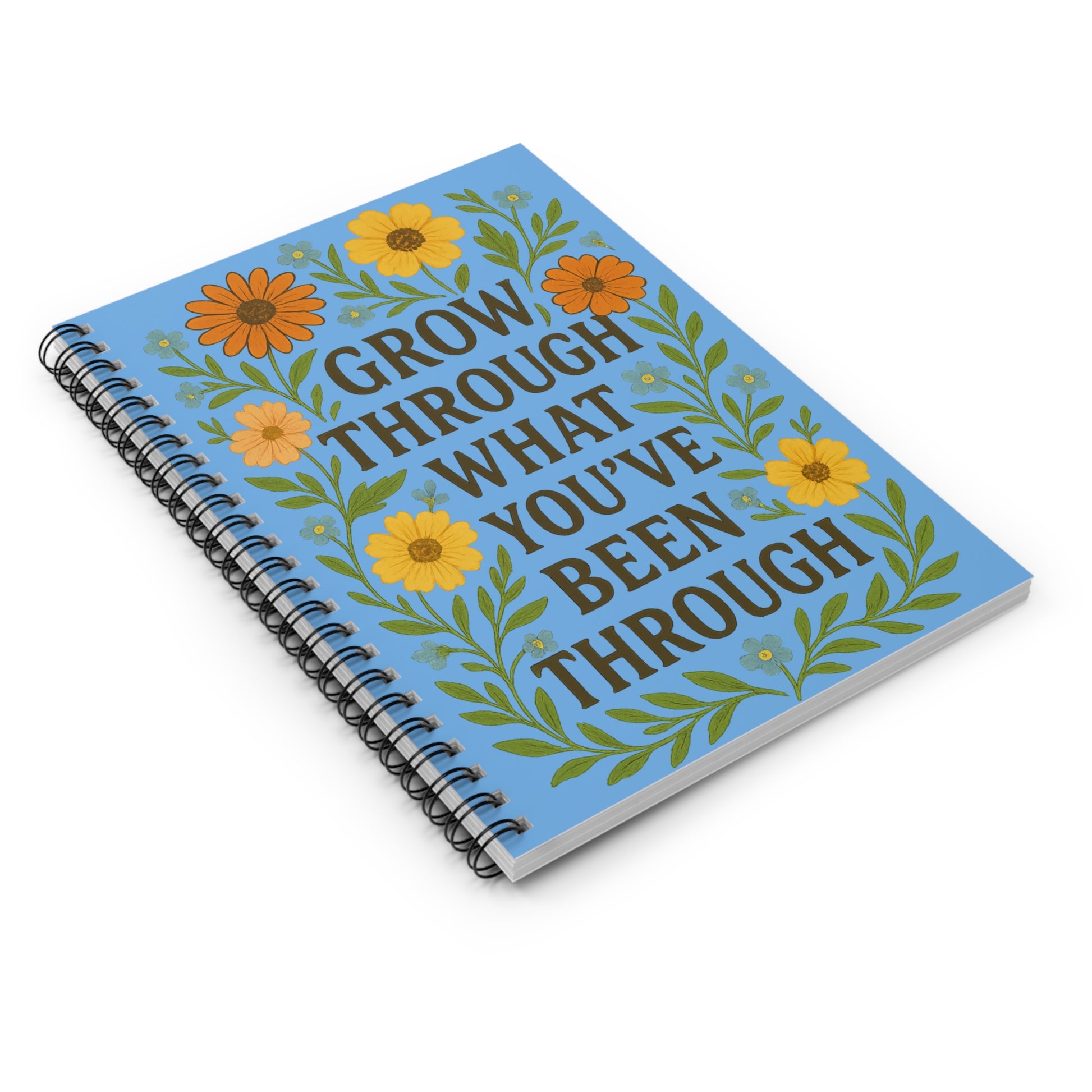 Inspirational Spiral Notebook - Grow Through What You've Been Through, Floral Journal, Motivation Gift, Planner, Back to School