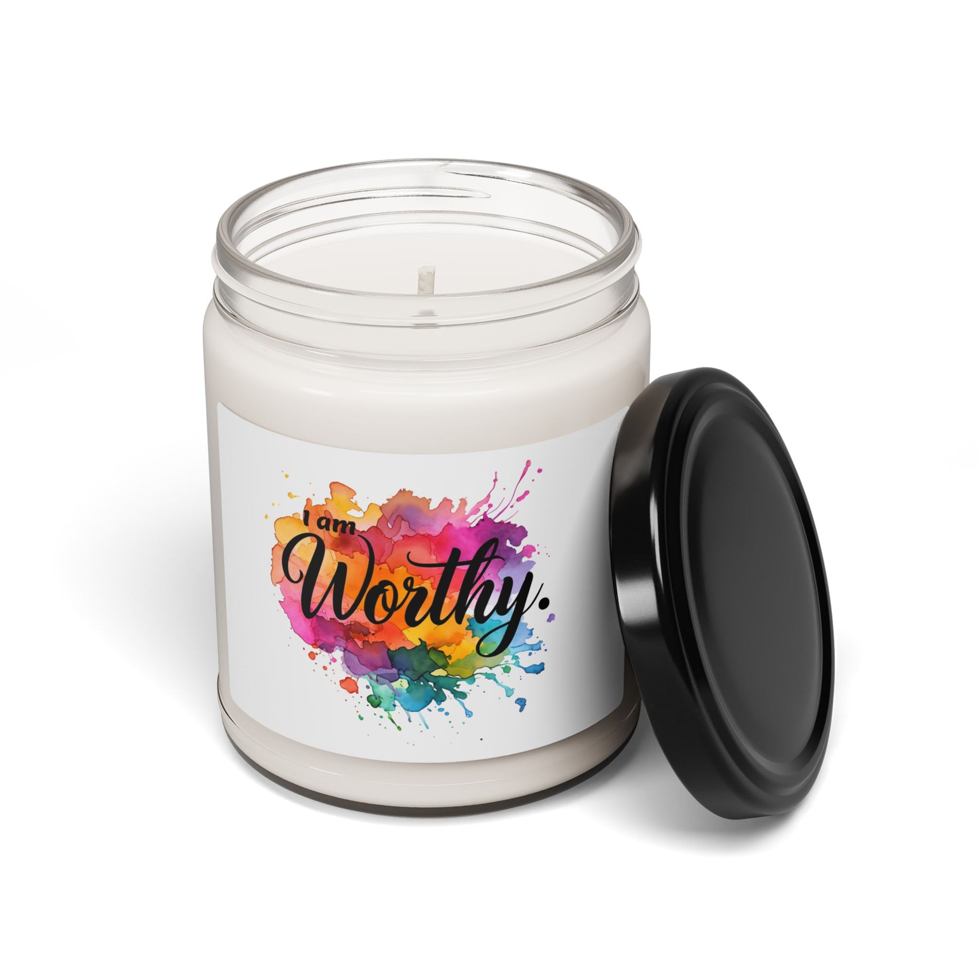 Colorful Inspirational Scented Candle | 'I am Worthy' | Gift for Relaxation, Self-Care, Birthdays, Home Decor, Mindfulness