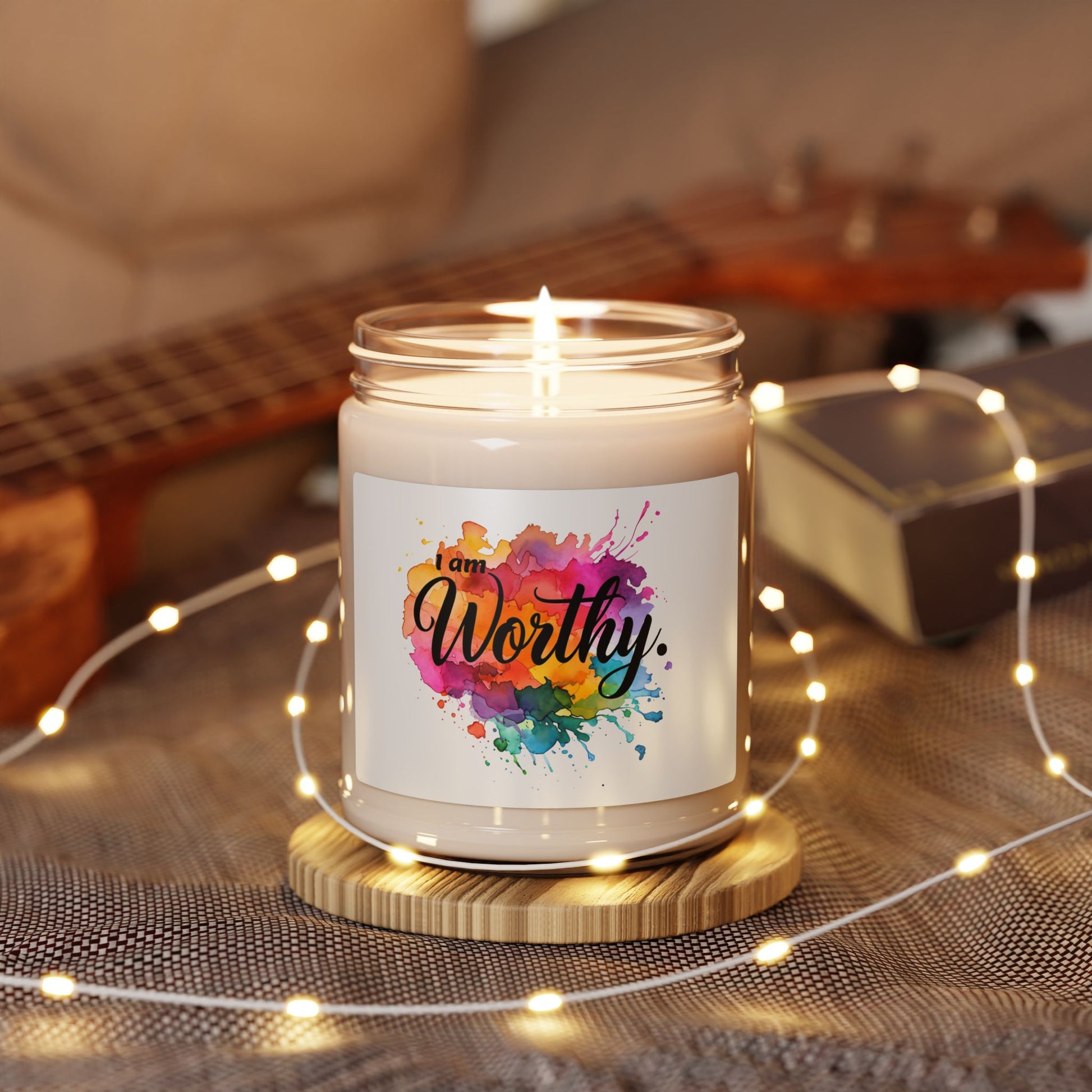 Colorful Inspirational Scented Candle | 'I am Worthy' | Gift for Relaxation, Self-Care, Birthdays, Home Decor, Mindfulness