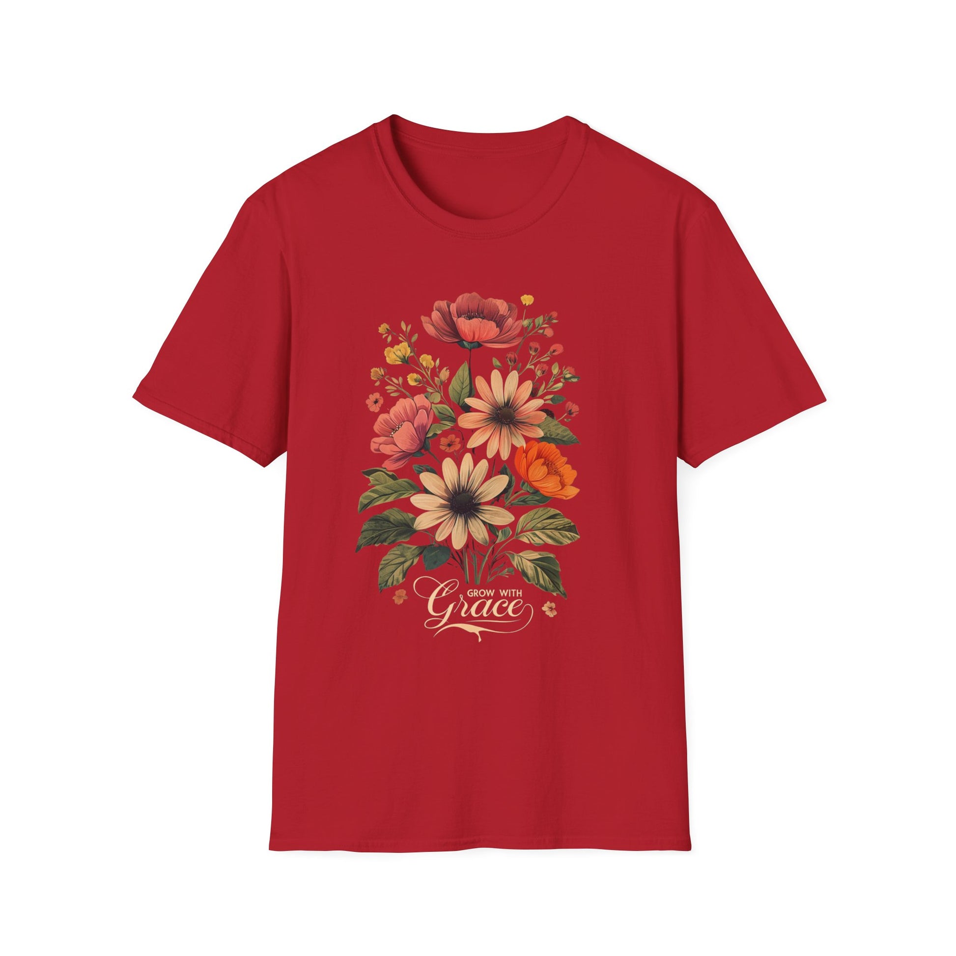 Floral Grace T-Shirt | Unisex Softstyle Tee, Casual Wear, Gift for Her, Vintage Floral Shirt, Spring Fashion, Garden Lover Tee