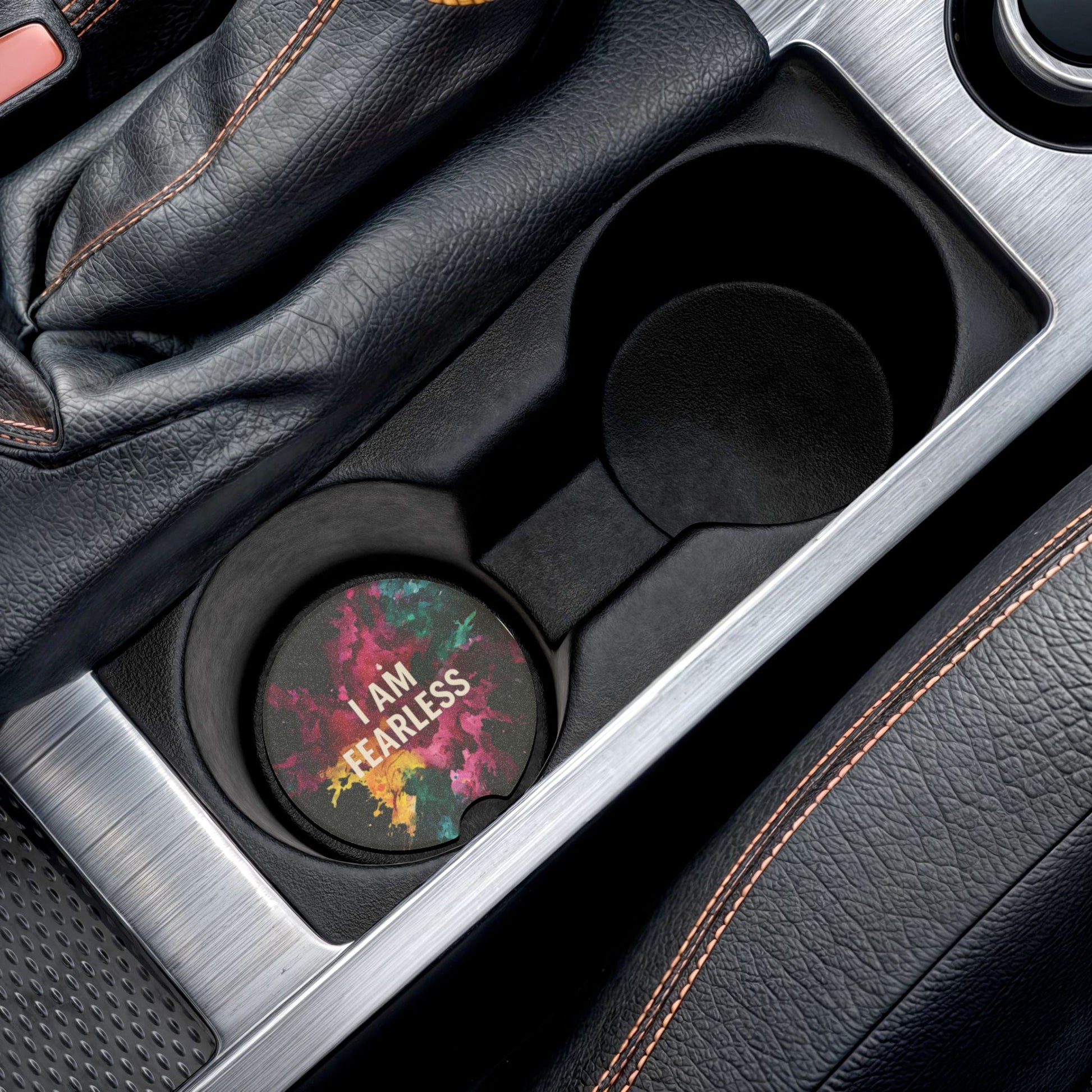 Fearless Soapstone Car Coaster - Vibrant Drink Holder, Gift for Drivers, Car Accessories, Home Decor, Motivational Quote