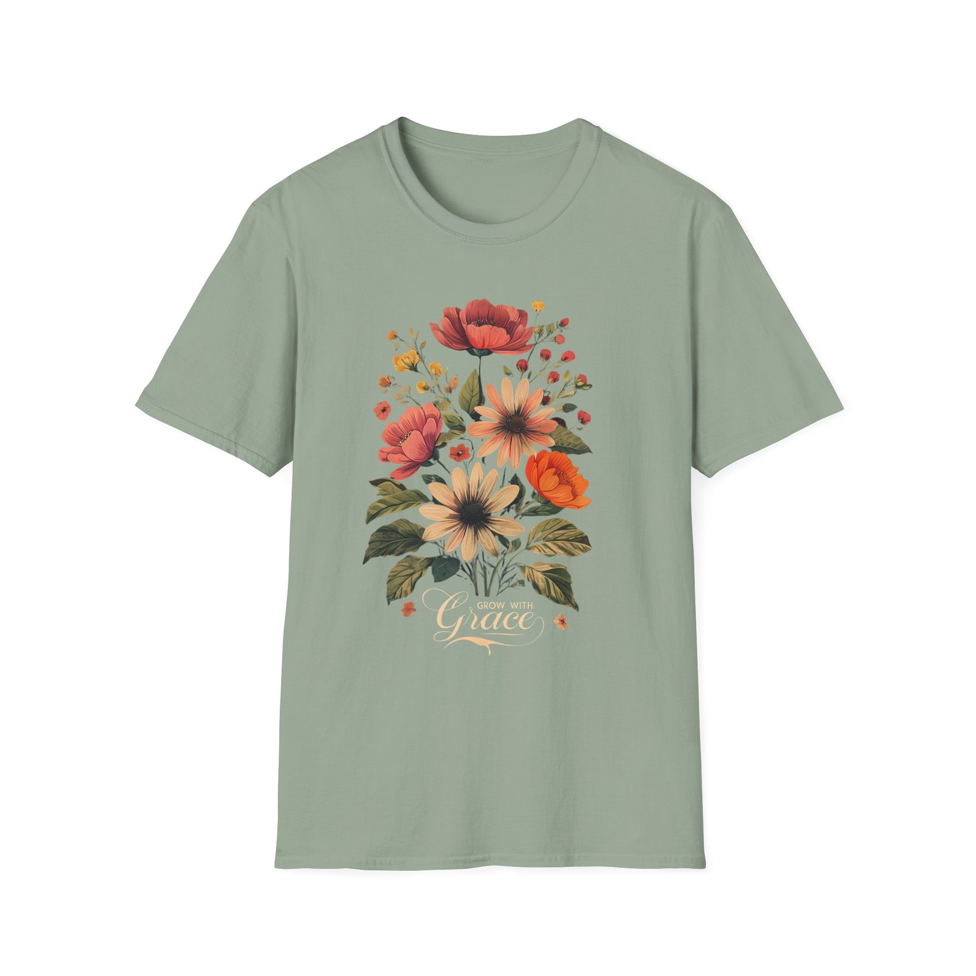Floral Grace T-Shirt | Unisex Softstyle Tee, Casual Wear, Gift for Her, Vintage Floral Shirt, Spring Fashion, Garden Lover Tee