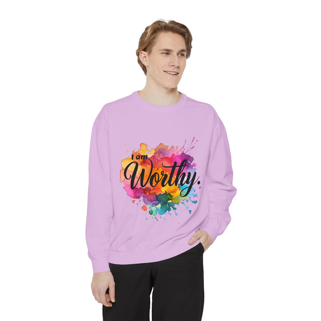 Colorful 'I am Worthy' Unisex Garment-Dyed Sweatshirt, Inspirational Gift, Cozy Apparel, Motivational Quote Sweatshirt, Self-Care, [...]