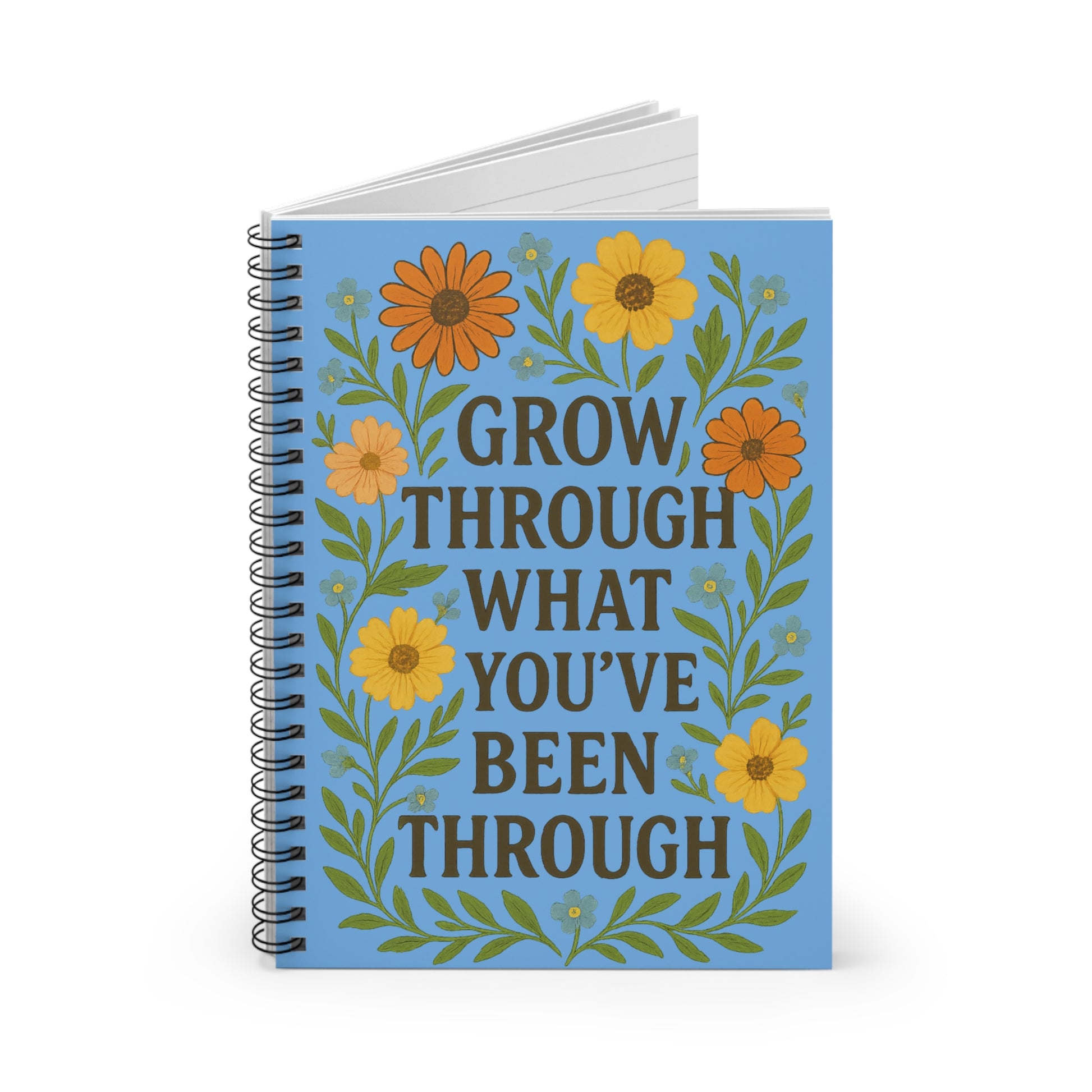 Inspirational Spiral Notebook - Grow Through What You've Been Through, Floral Journal, Motivation Gift, Planner, Back to School