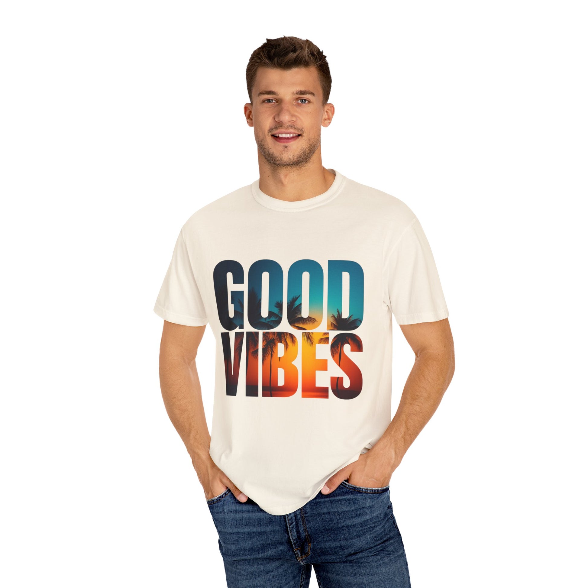 Good Vibes Unisex Garment-Dyed T-Shirt - Comfortable Casual Wear, Summer Vibes Tee, Chill Day Fashion, Gift for Friends, Laid-Back Style