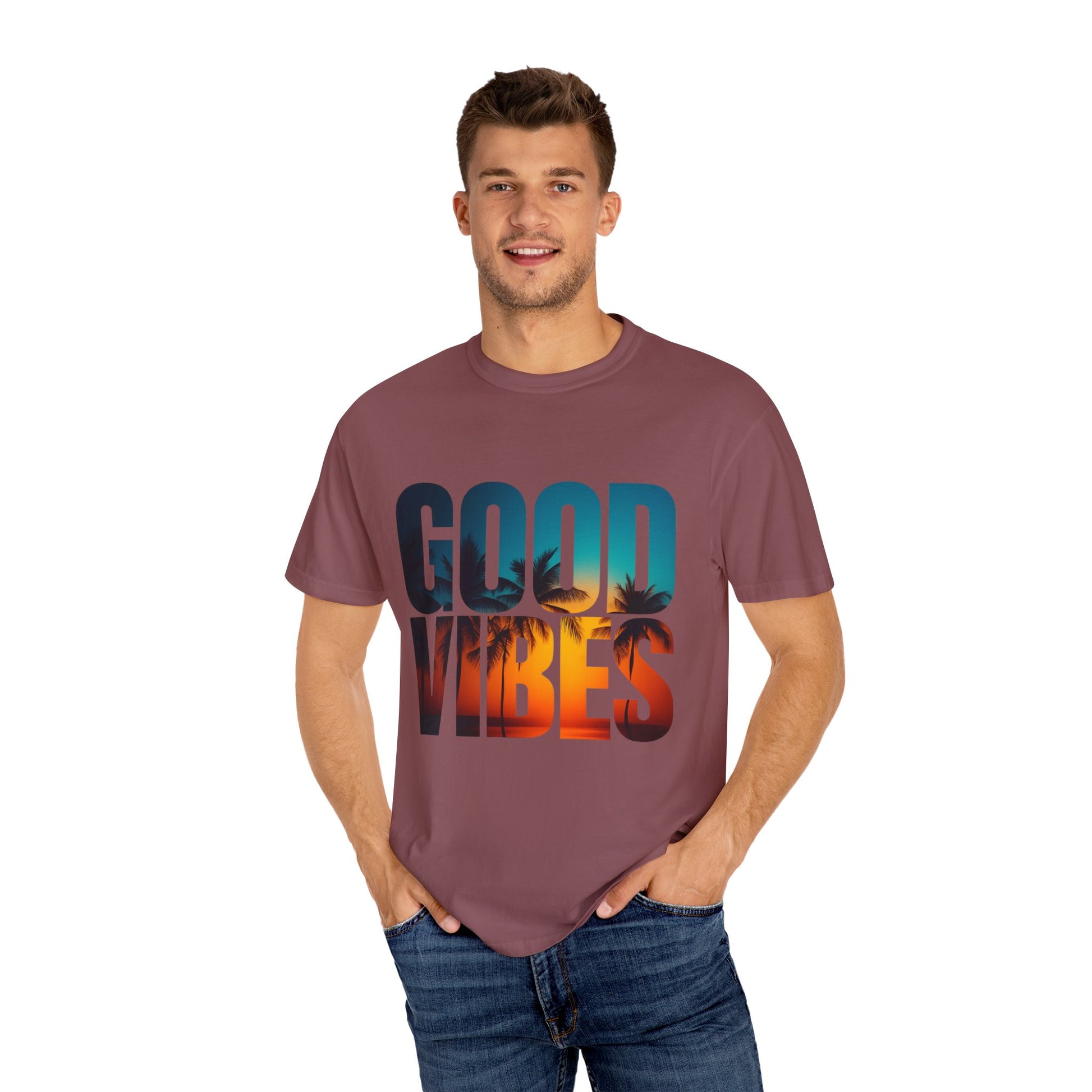 Good Vibes Unisex Garment-Dyed T-Shirt - Comfortable Casual Wear, Summer Vibes Tee, Chill Day Fashion, Gift for Friends, Laid-Back Style