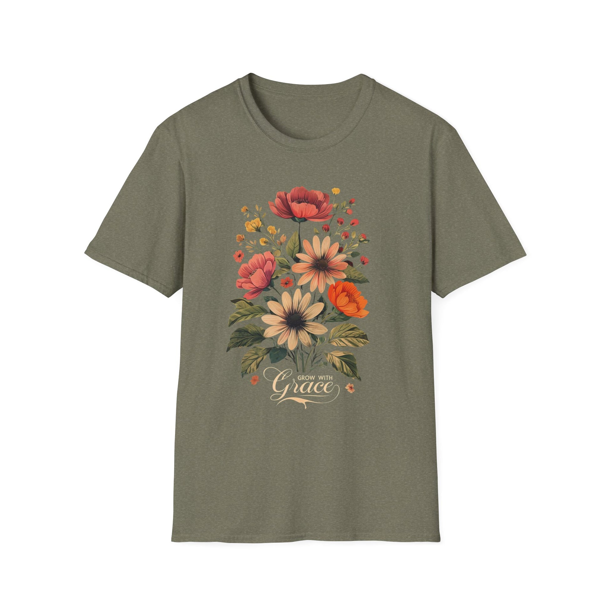 Floral Grace T-Shirt | Unisex Softstyle Tee, Casual Wear, Gift for Her, Vintage Floral Shirt, Spring Fashion, Garden Lover Tee