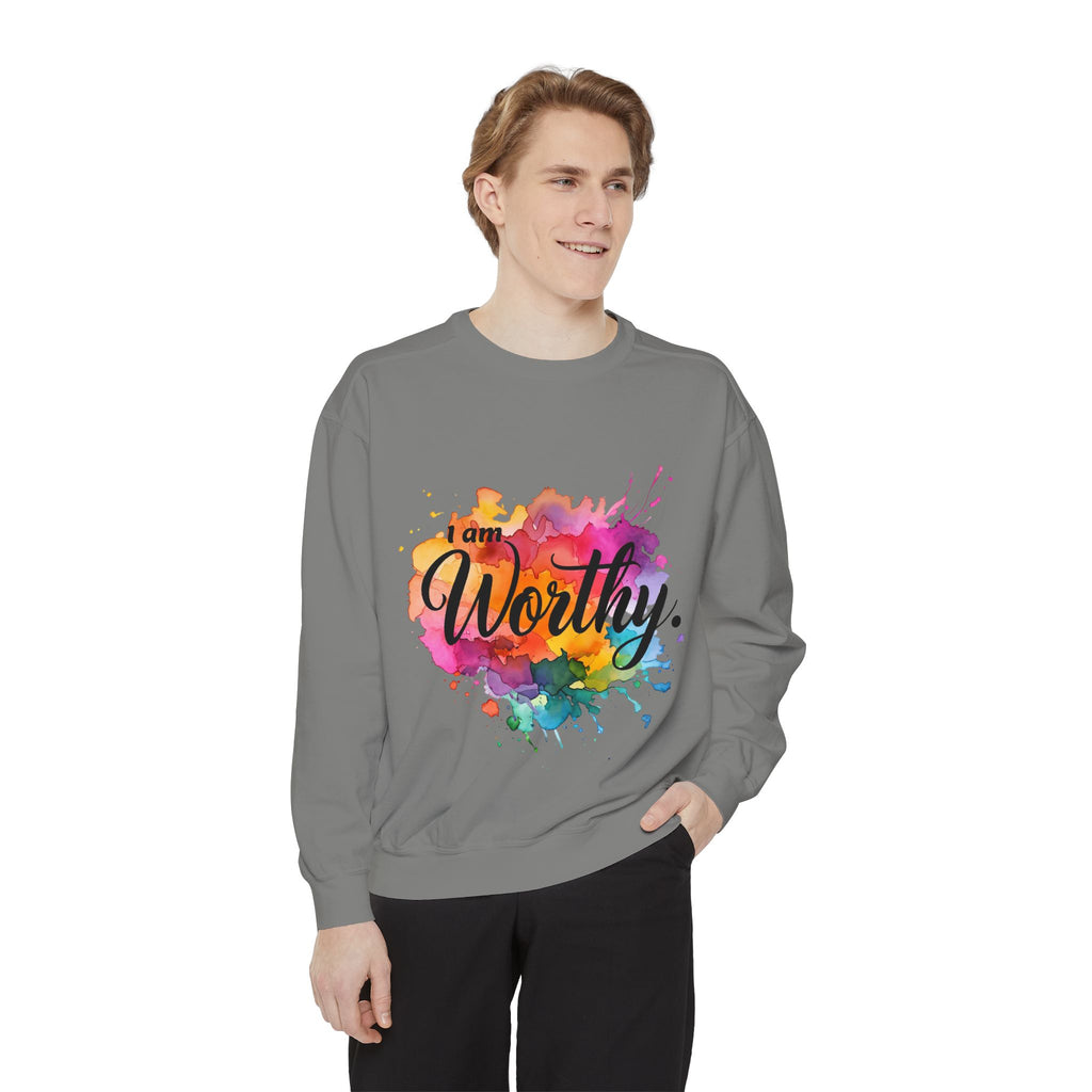 Colorful 'I am Worthy' Unisex Garment-Dyed Sweatshirt, Inspirational Gift, Cozy Apparel, Motivational Quote Sweatshirt, Self-Care, [...]