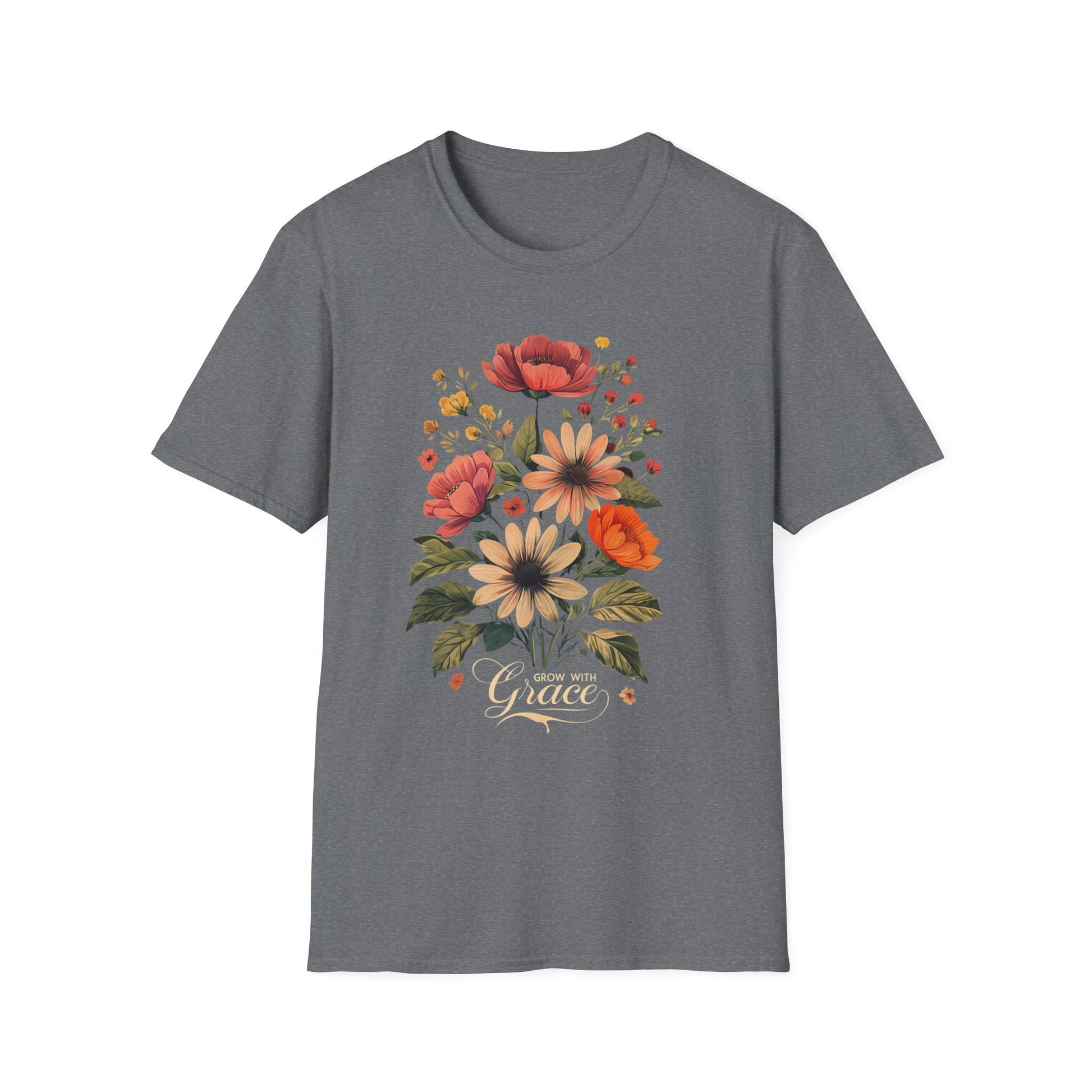 Floral Grace T-Shirt | Unisex Softstyle Tee, Casual Wear, Gift for Her, Vintage Floral Shirt, Spring Fashion, Garden Lover Tee