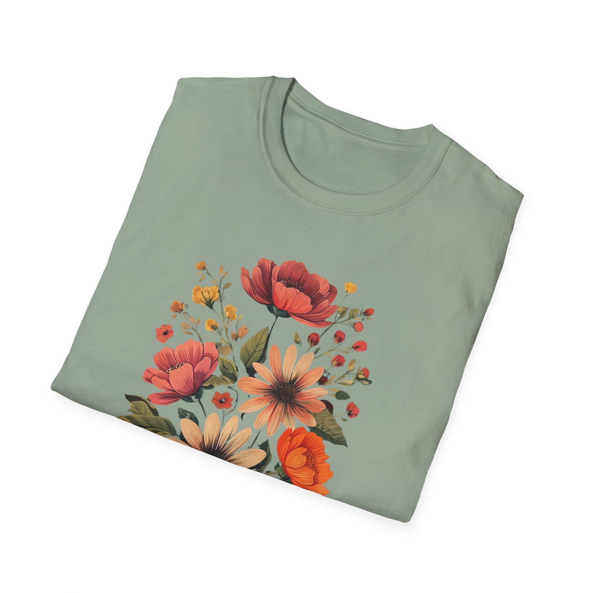 Floral Grace T-Shirt | Unisex Softstyle Tee, Casual Wear, Gift for Her, Vintage Floral Shirt, Spring Fashion, Garden Lover Tee
