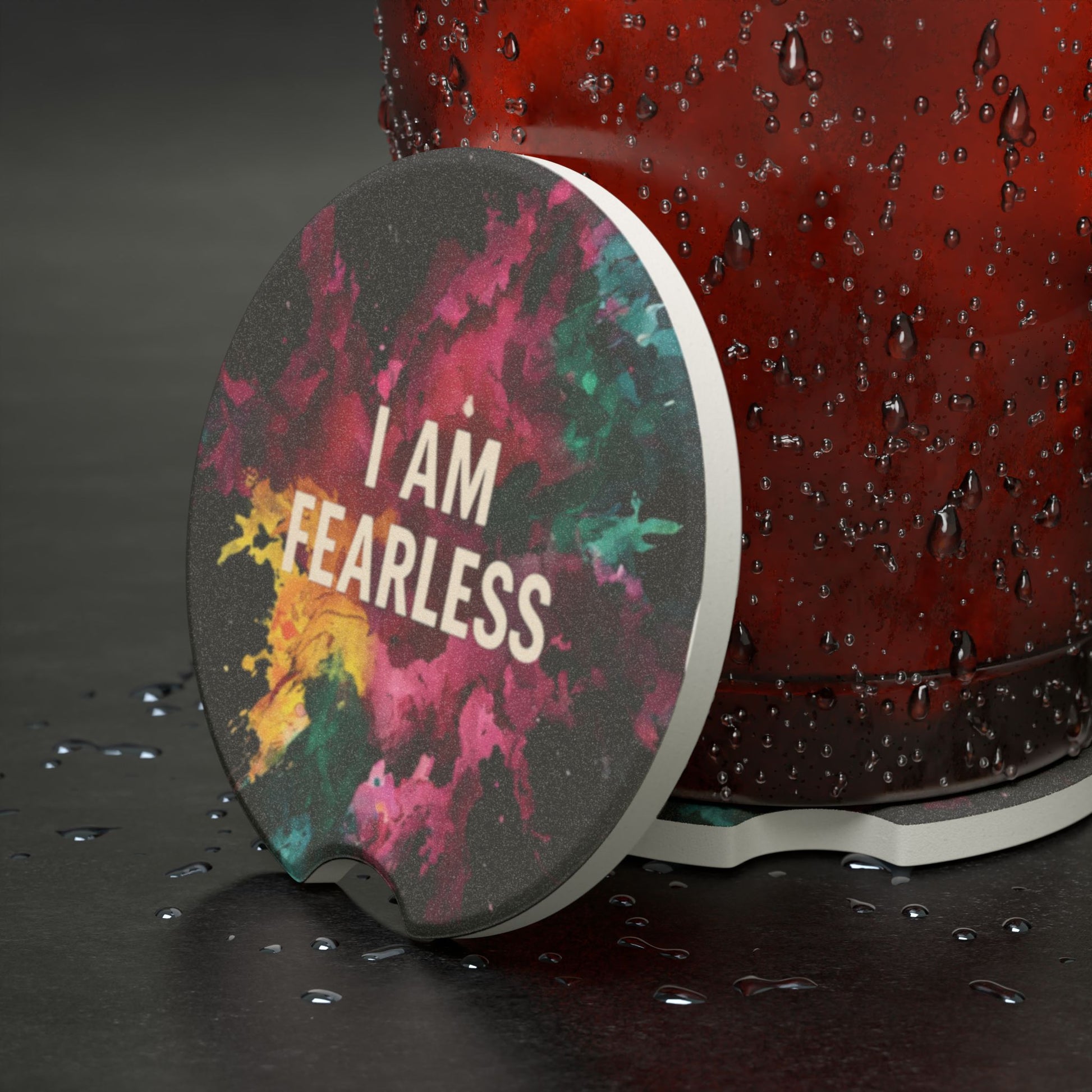 Fearless Soapstone Car Coaster - Vibrant Drink Holder, Gift for Drivers, Car Accessories, Home Decor, Motivational Quote