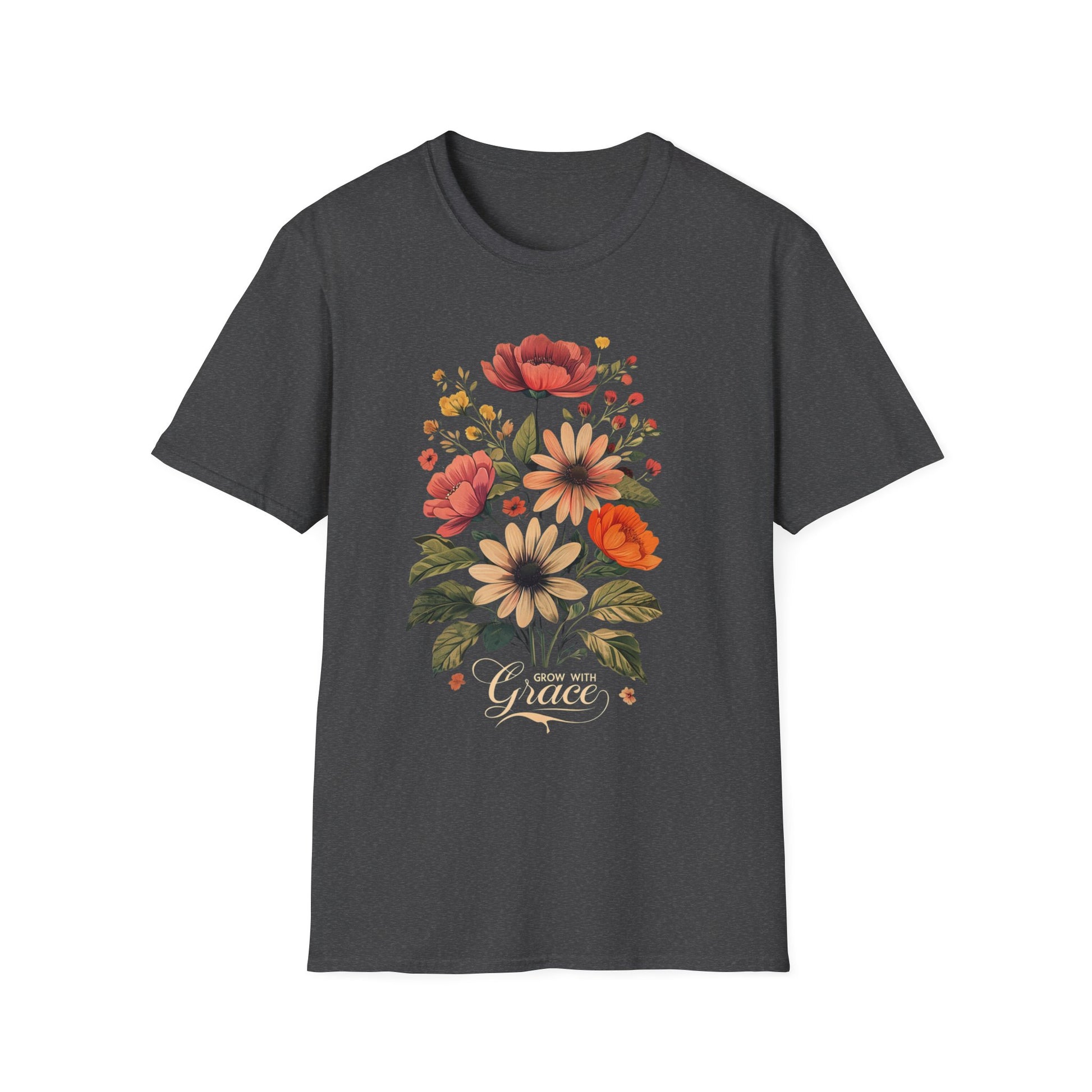 Floral Grace T-Shirt | Unisex Softstyle Tee, Casual Wear, Gift for Her, Vintage Floral Shirt, Spring Fashion, Garden Lover Tee