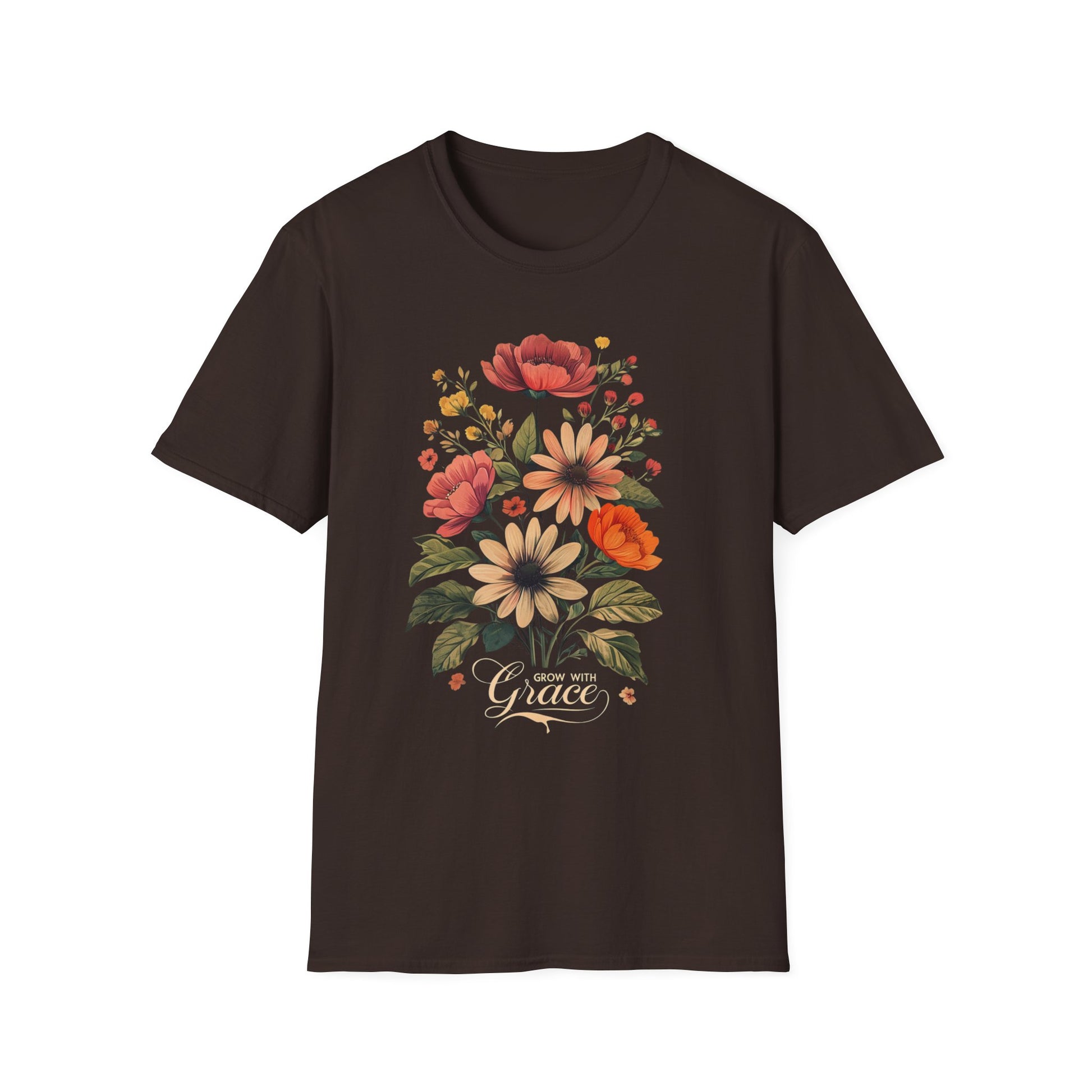 Floral Grace T-Shirt | Unisex Softstyle Tee, Casual Wear, Gift for Her, Vintage Floral Shirt, Spring Fashion, Garden Lover Tee