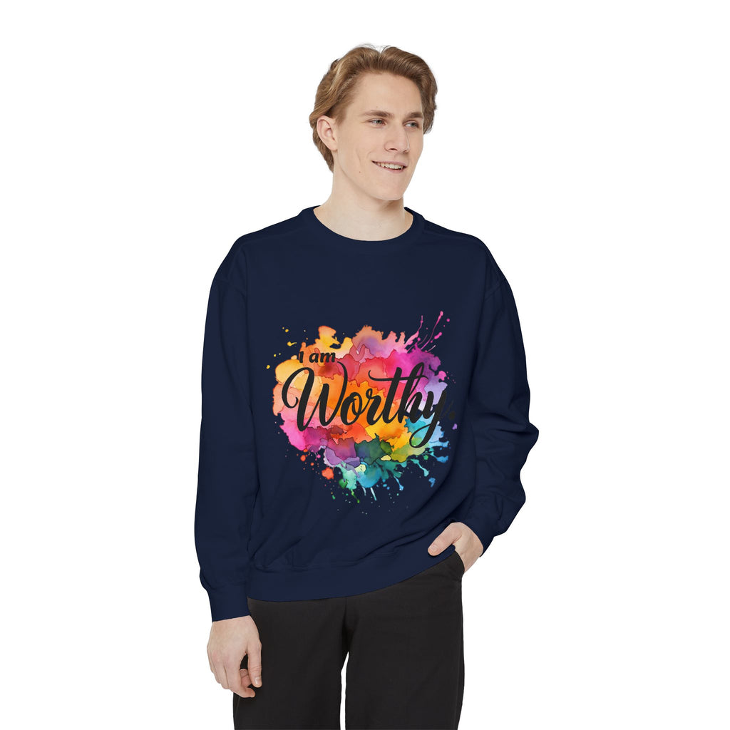 Colorful 'I am Worthy' Unisex Garment-Dyed Sweatshirt, Inspirational Gift, Cozy Apparel, Motivational Quote Sweatshirt, Self-Care, [...]