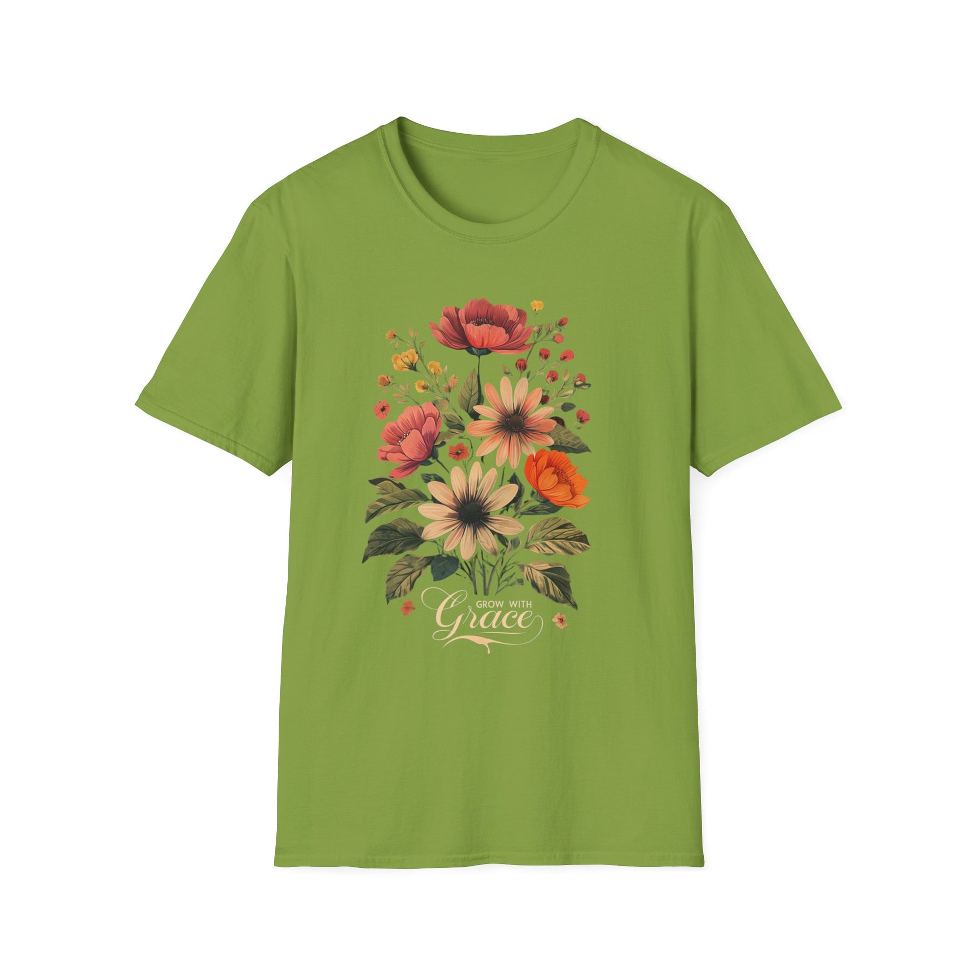 Floral Grace T-Shirt | Unisex Softstyle Tee, Casual Wear, Gift for Her, Vintage Floral Shirt, Spring Fashion, Garden Lover Tee
